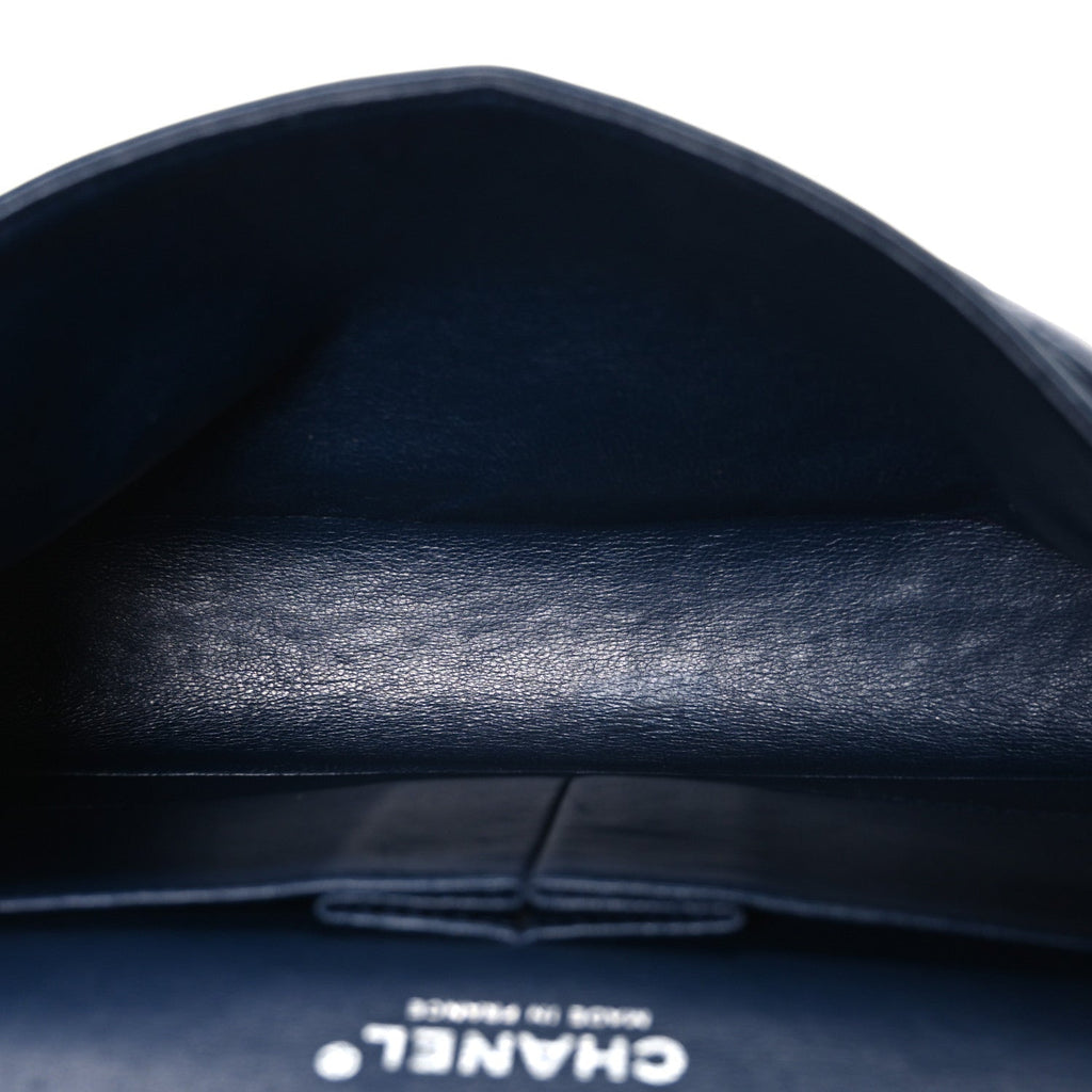 Lambskin Quilted Medium Double Flap Navy