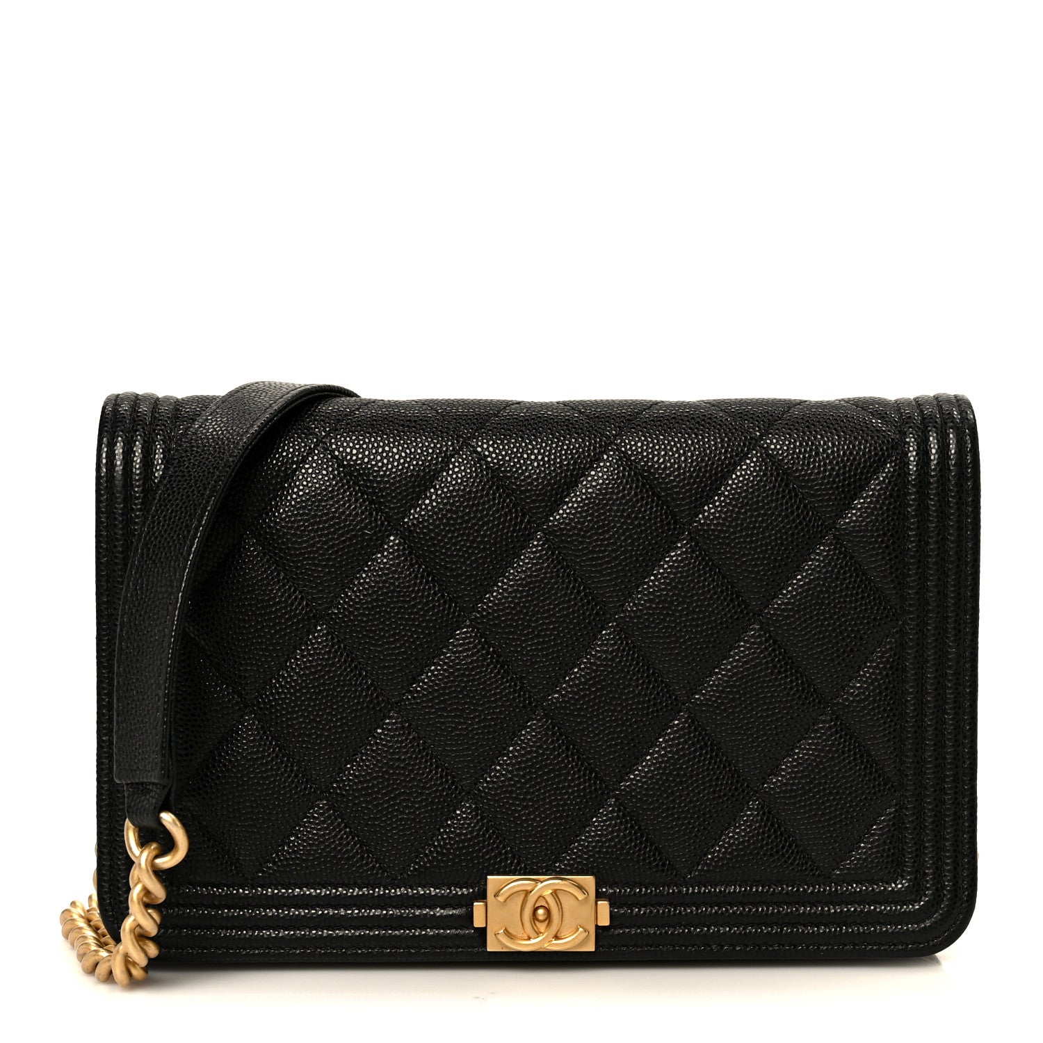 Caviar Quilted Boy Wallet On Chain WOC Black