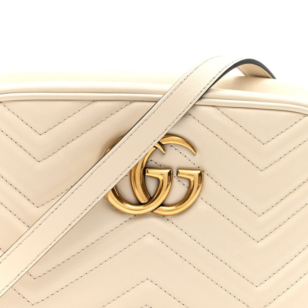 Calfskin Matelasse Small GG Marmont Chain Shoulder Bag White