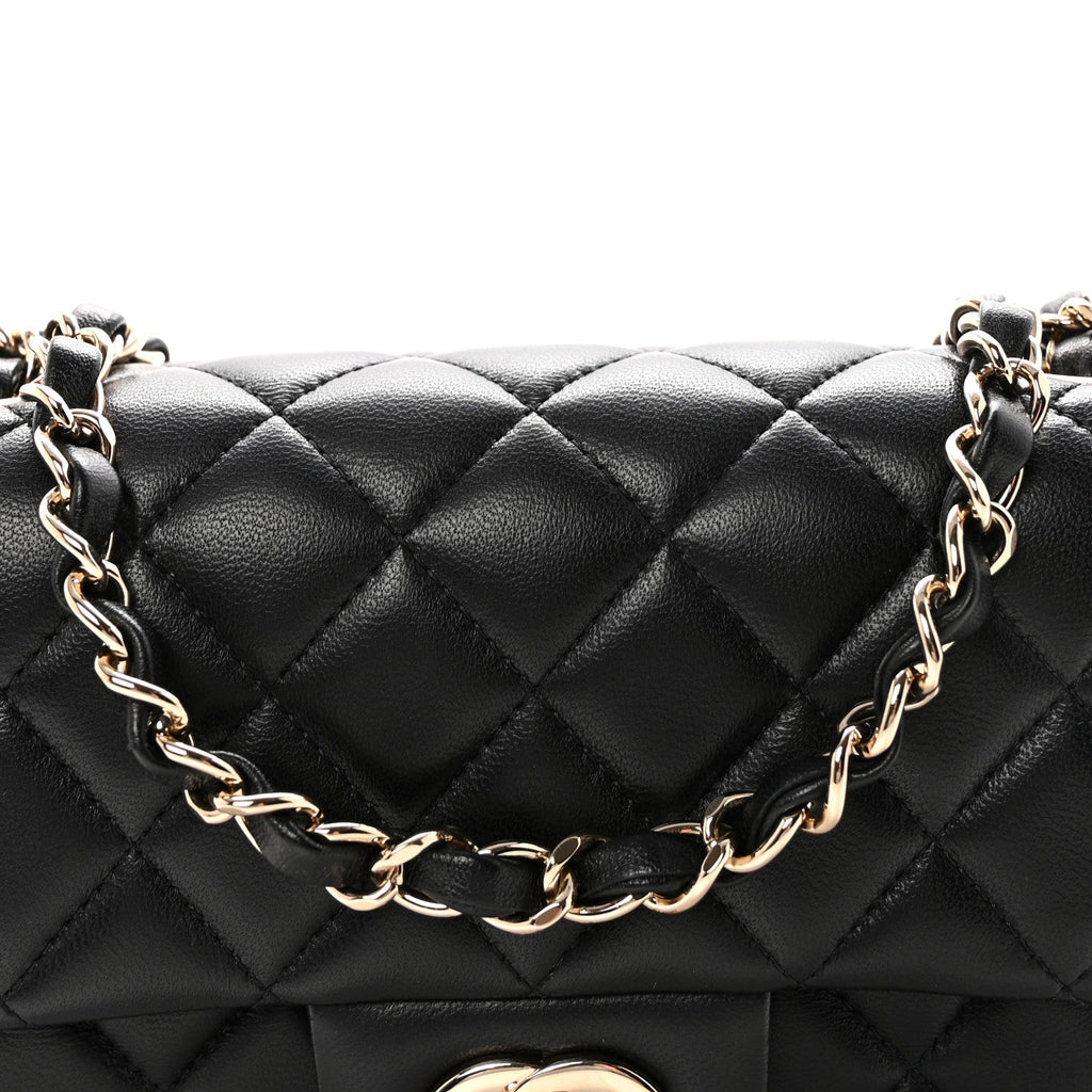 Lambskin Quilted Mini Rectangular Flap Black