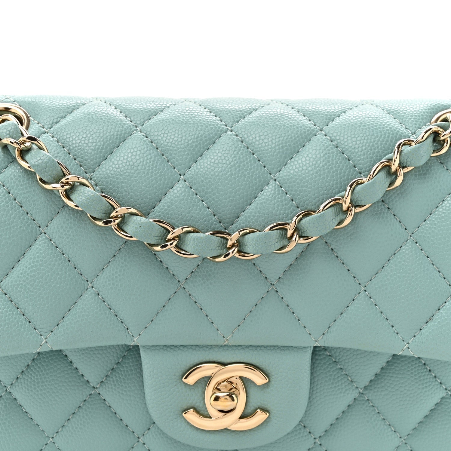 Caviar Quilted Small Double Flap Light Blue