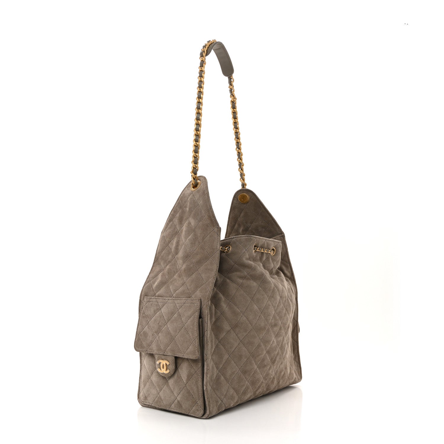 Suede Quilted Medium Chanel 25 Handbag Dark Grey