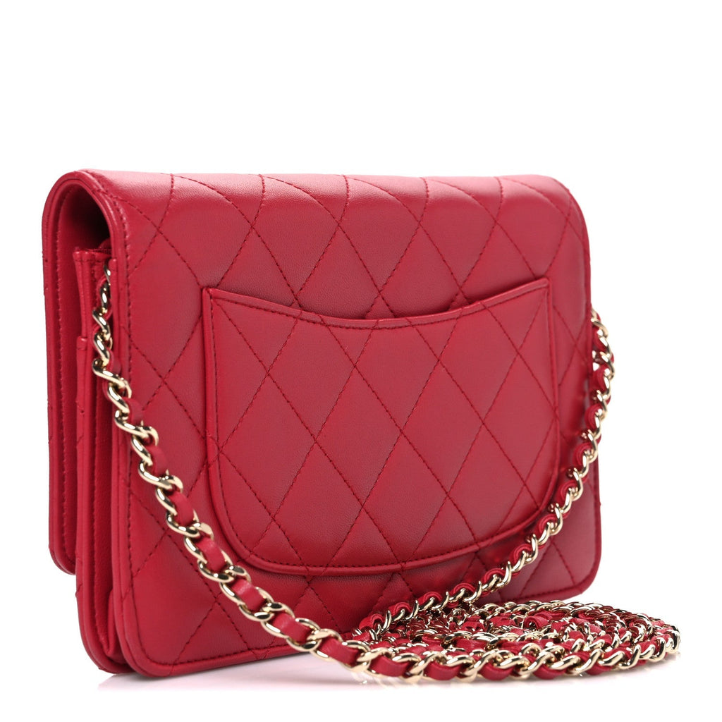 Lambskin Quilted Wallet On Chain WOC Dark Pink