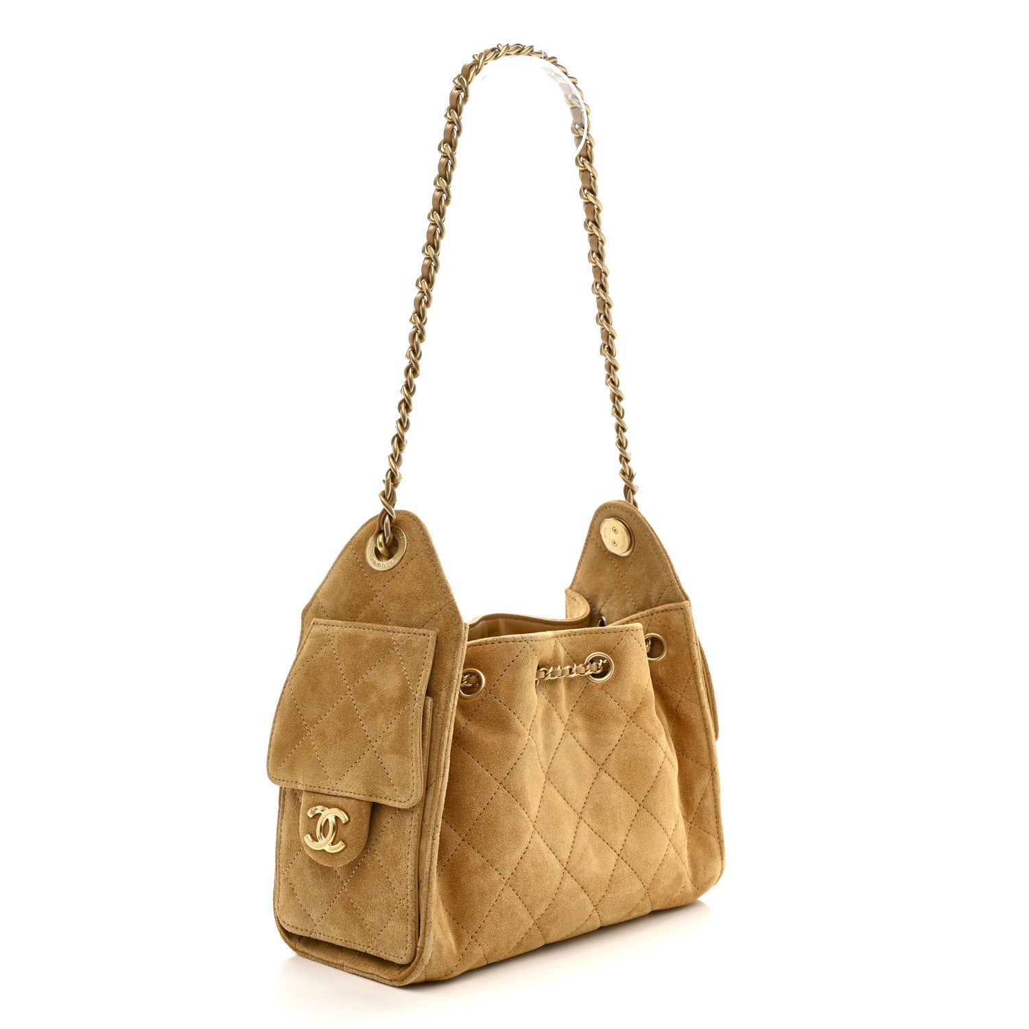Suede Quilted Mini Chanel 25 Handbag Beige