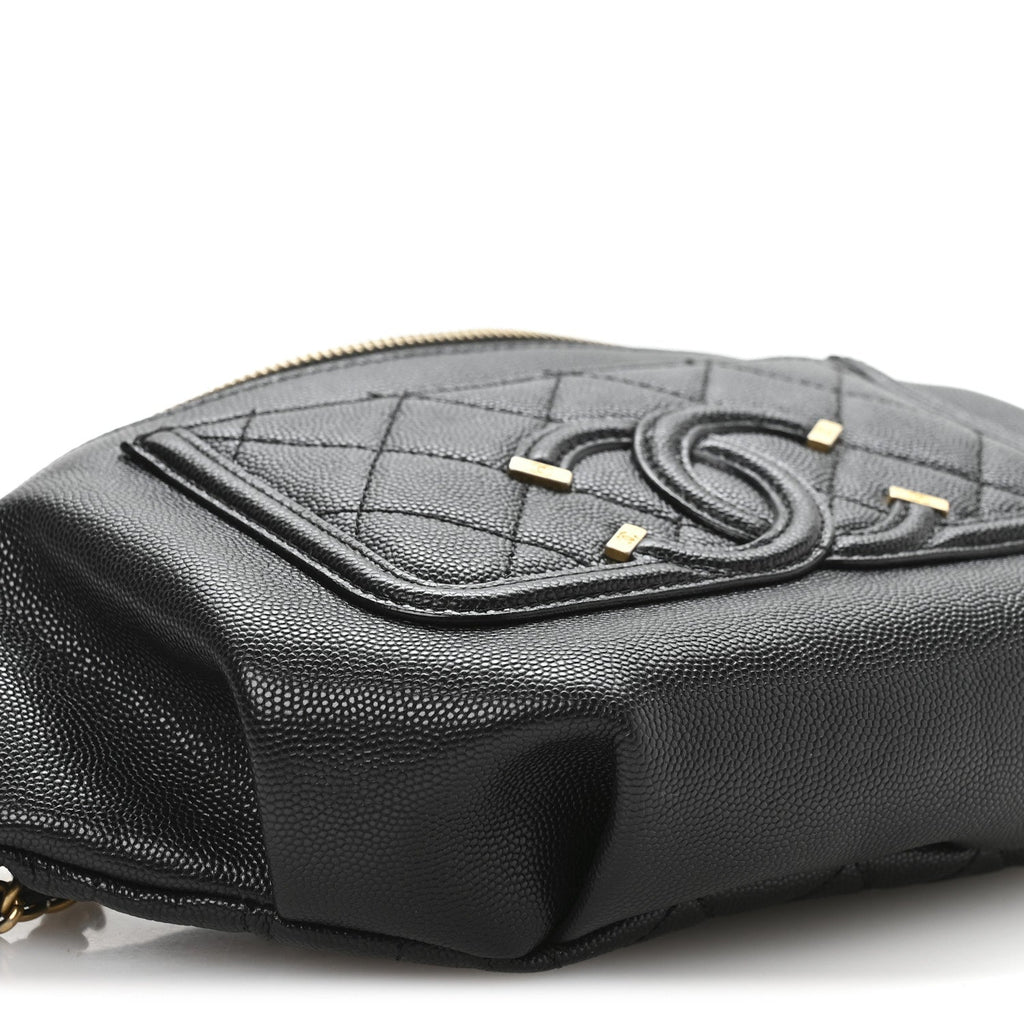Caviar Quilted Filigree Waist Bag Black