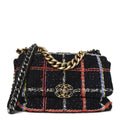Tweed Quilted Large Chanel 19 Flap Black Orange Blue