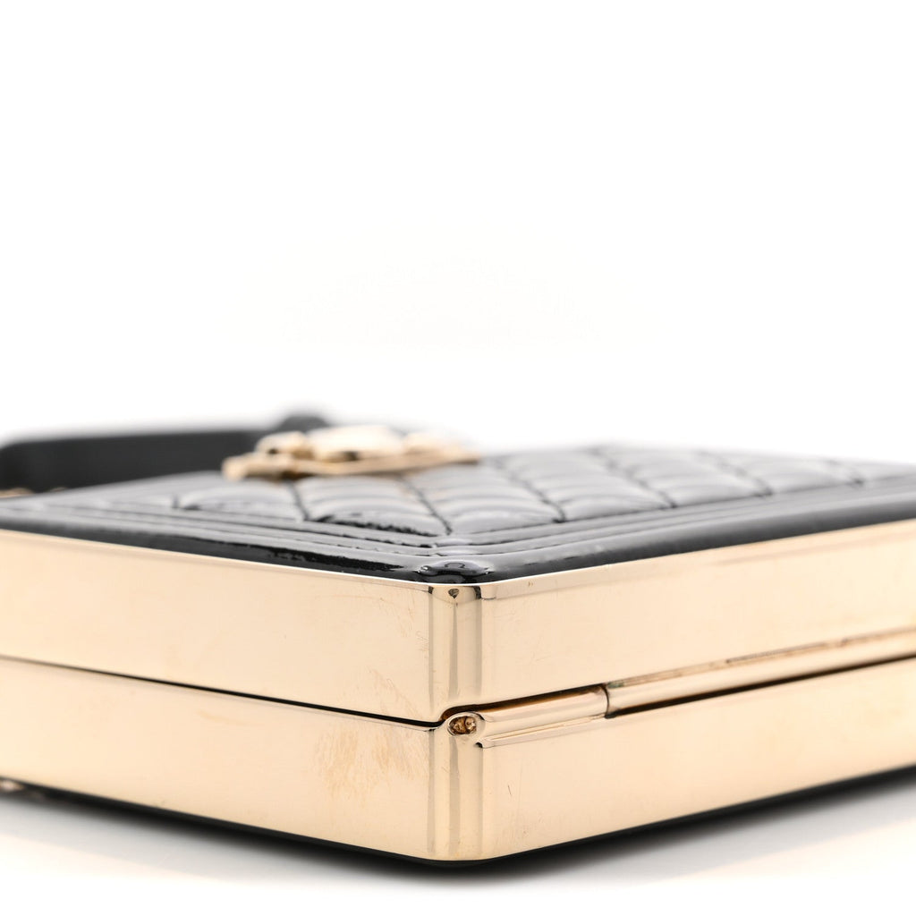 Patent Calfskin Boy Minaudiere Black