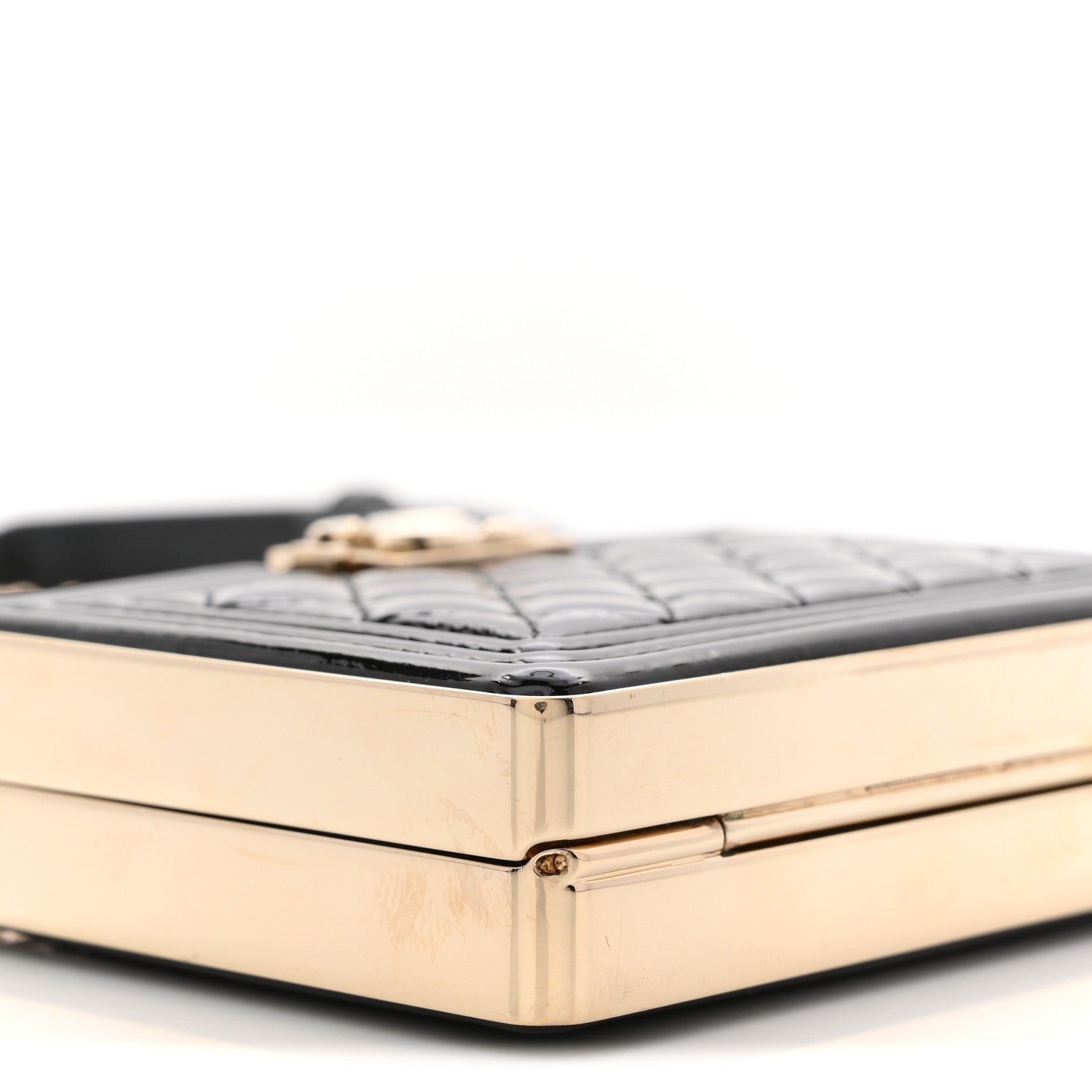Patent Calfskin Boy Minaudiere Black
