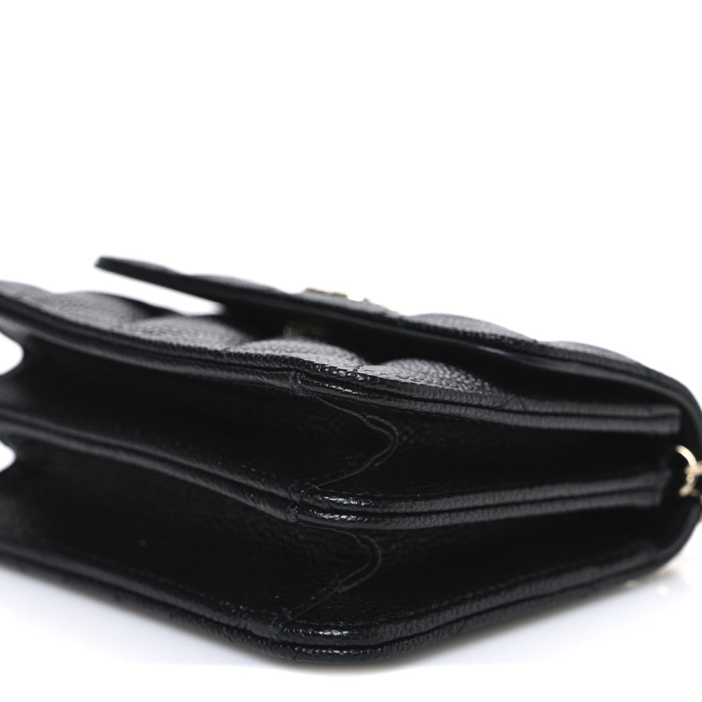 Caviar Quilted Mini Ribbon Wallet On Chain WOC Black