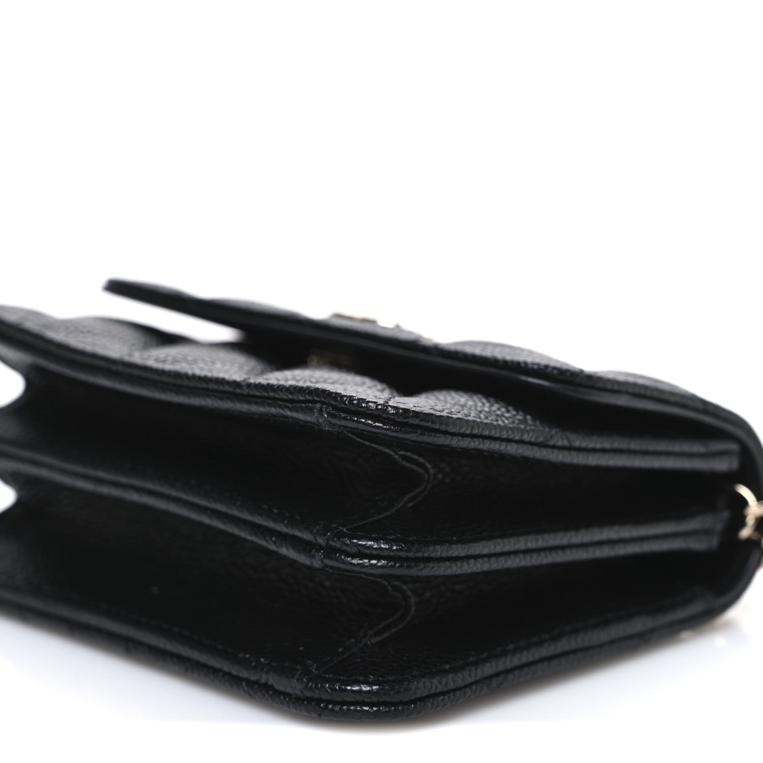 Caviar Quilted Mini Ribbon Wallet On Chain WOC Black
