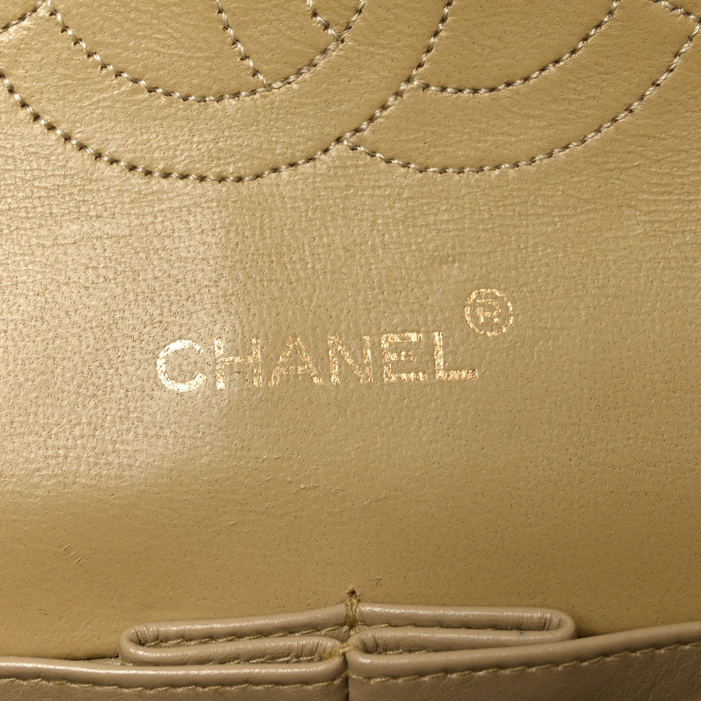 Lambskin Quilted Medium Double Flap Beige