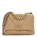 Goatskin Quilted Medium Chanel 19 Flap Dark Beige