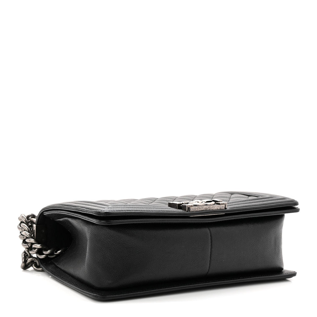 Grained Calfskin Quilted Medium Boy Flap Black