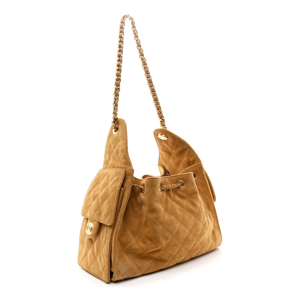 Suede Quilted Small Chanel 25 Handbag Beige