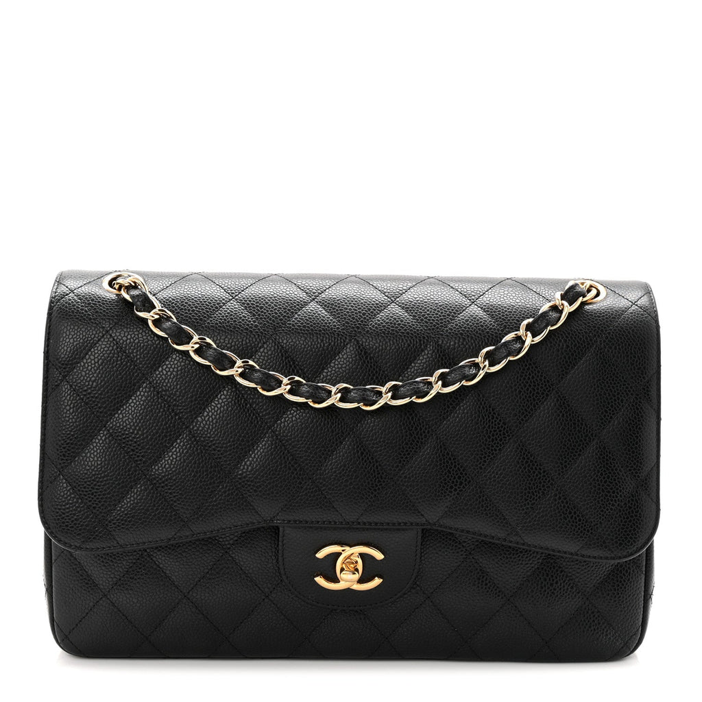 Caviar Quilted Jumbo Double Flap Black