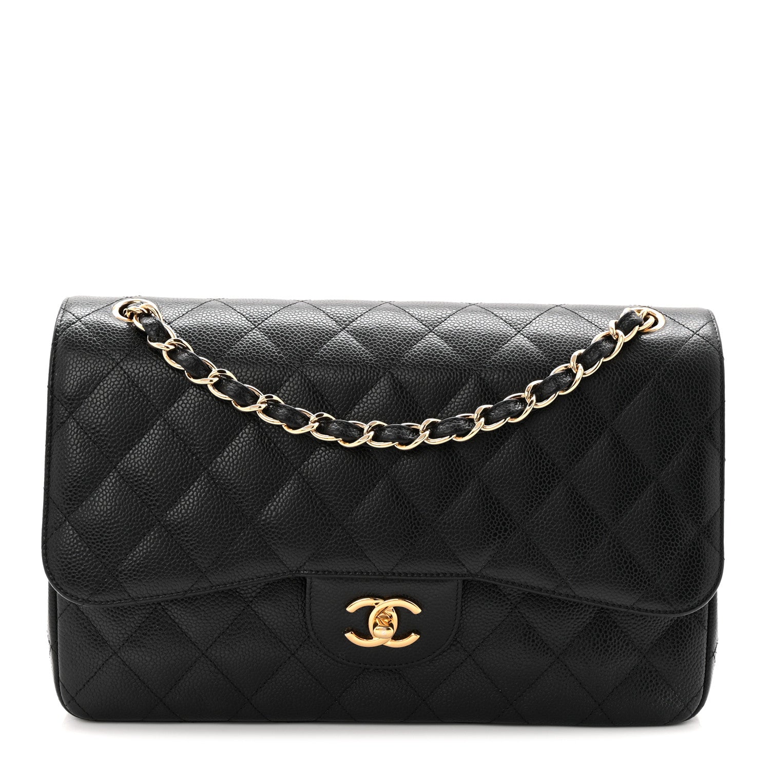 Caviar Quilted Jumbo Double Flap Black