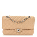 Caviar Quilted Medium Double Flap Beige Clair
