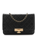 Lambskin Quilted Golden Class Wallet on Chain WOC Black