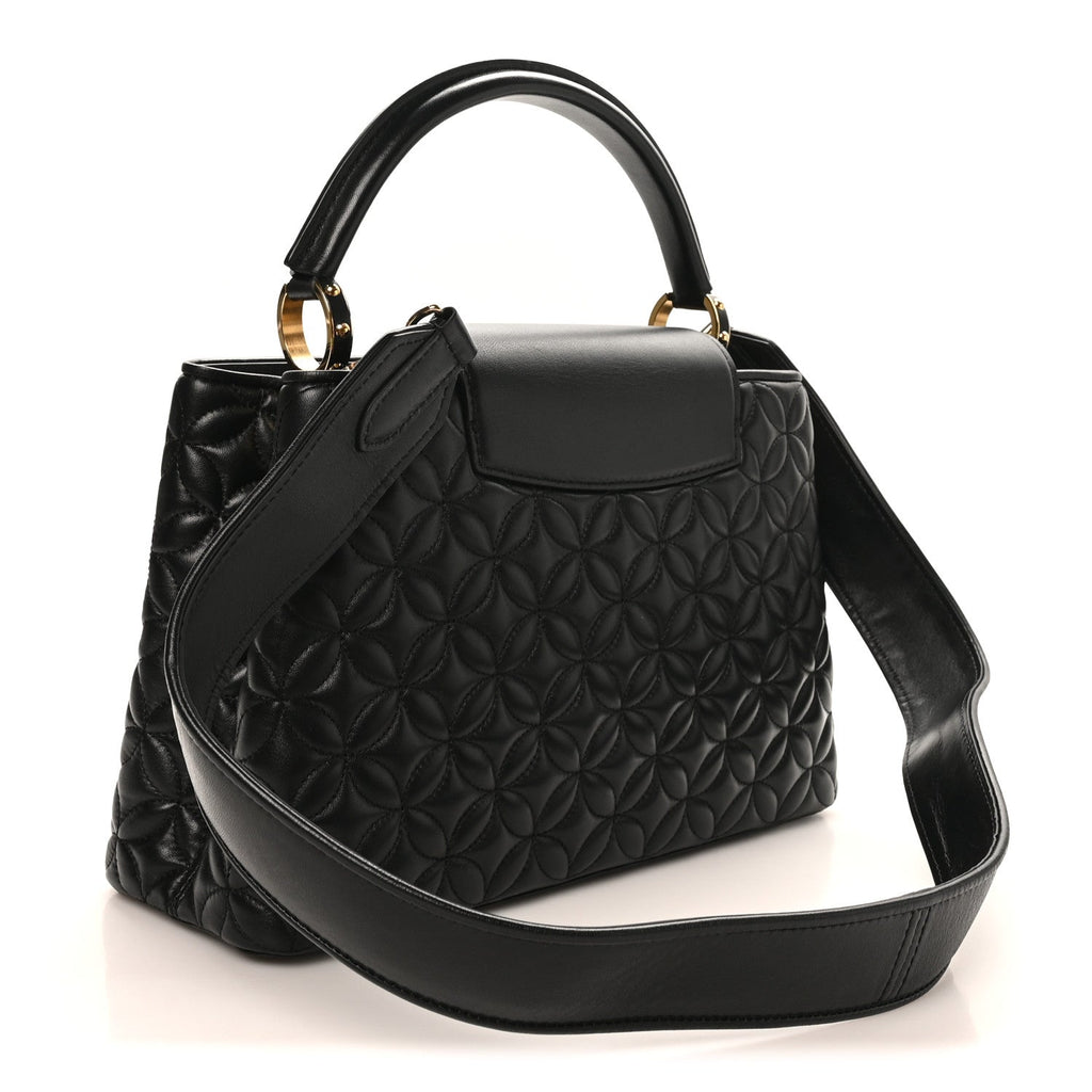 Lambskin Quilted Flower Capucines PM Black