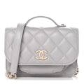 Caviar Quilted Mini Business Affinity Flap Grey