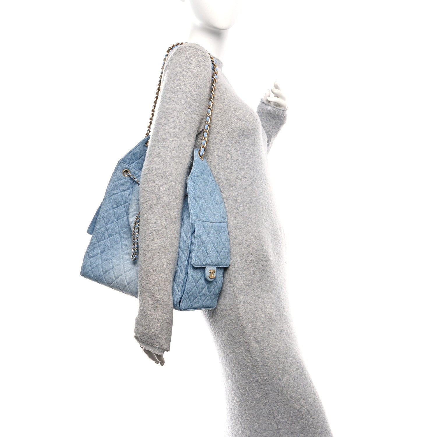 Washed Denim Quilted Medium Chanel 25 Handbag Blue