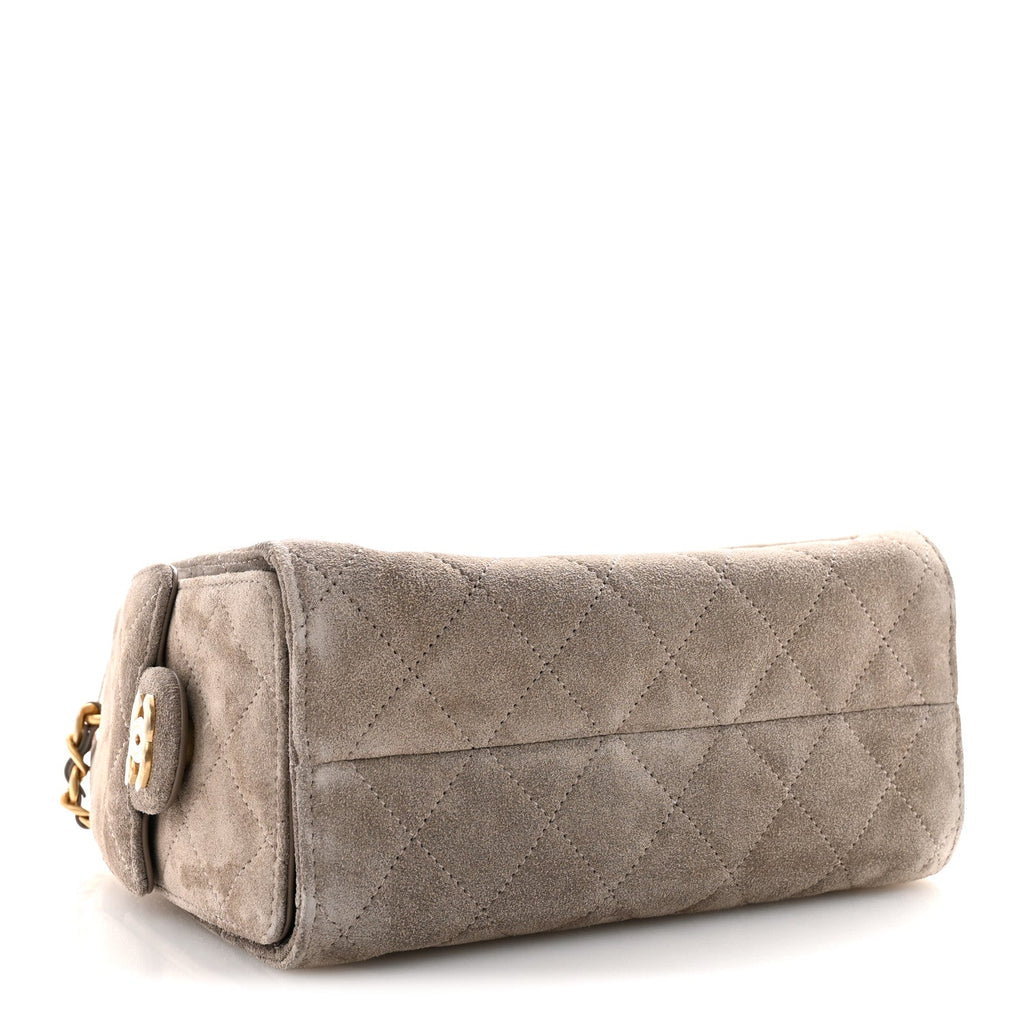 Suede Quilted Mini Chanel 25 Handbag Dark Grey