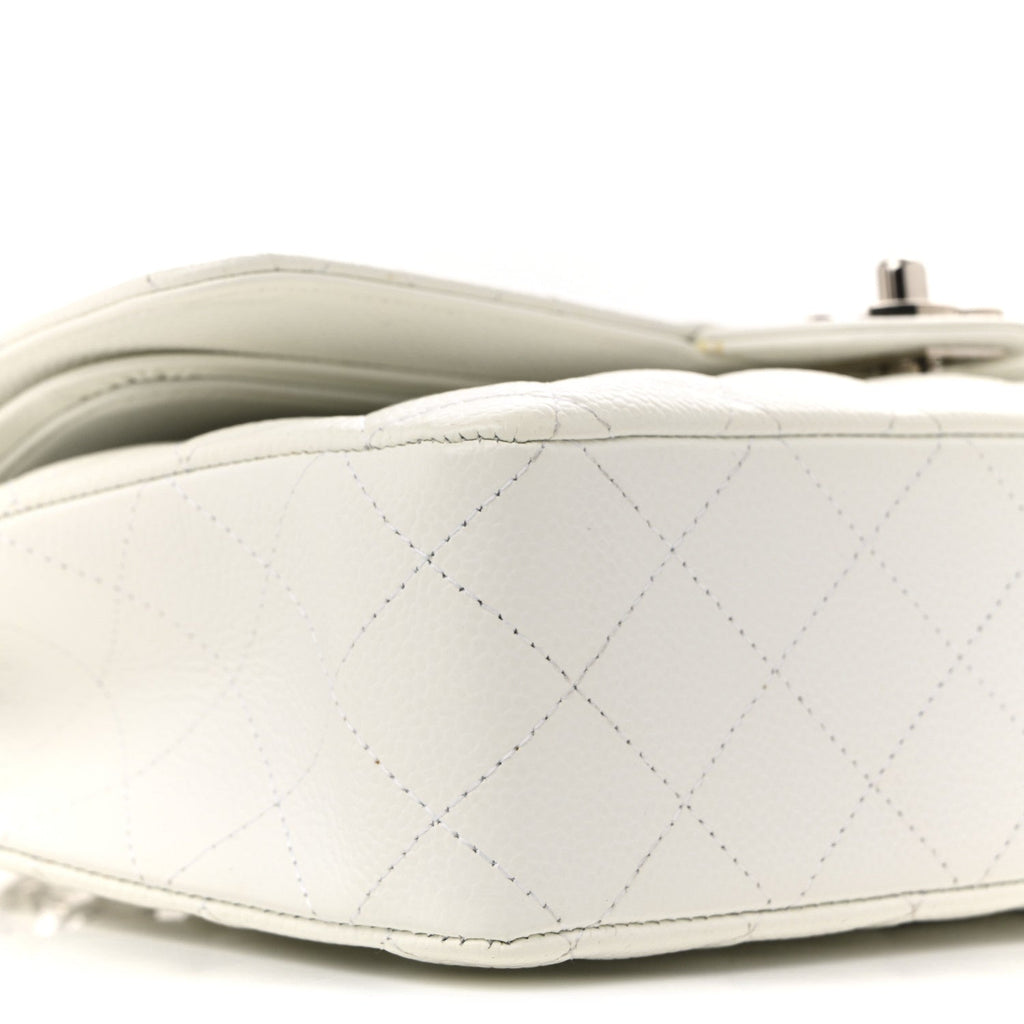 Caviar Quilted Medium Double Flap White