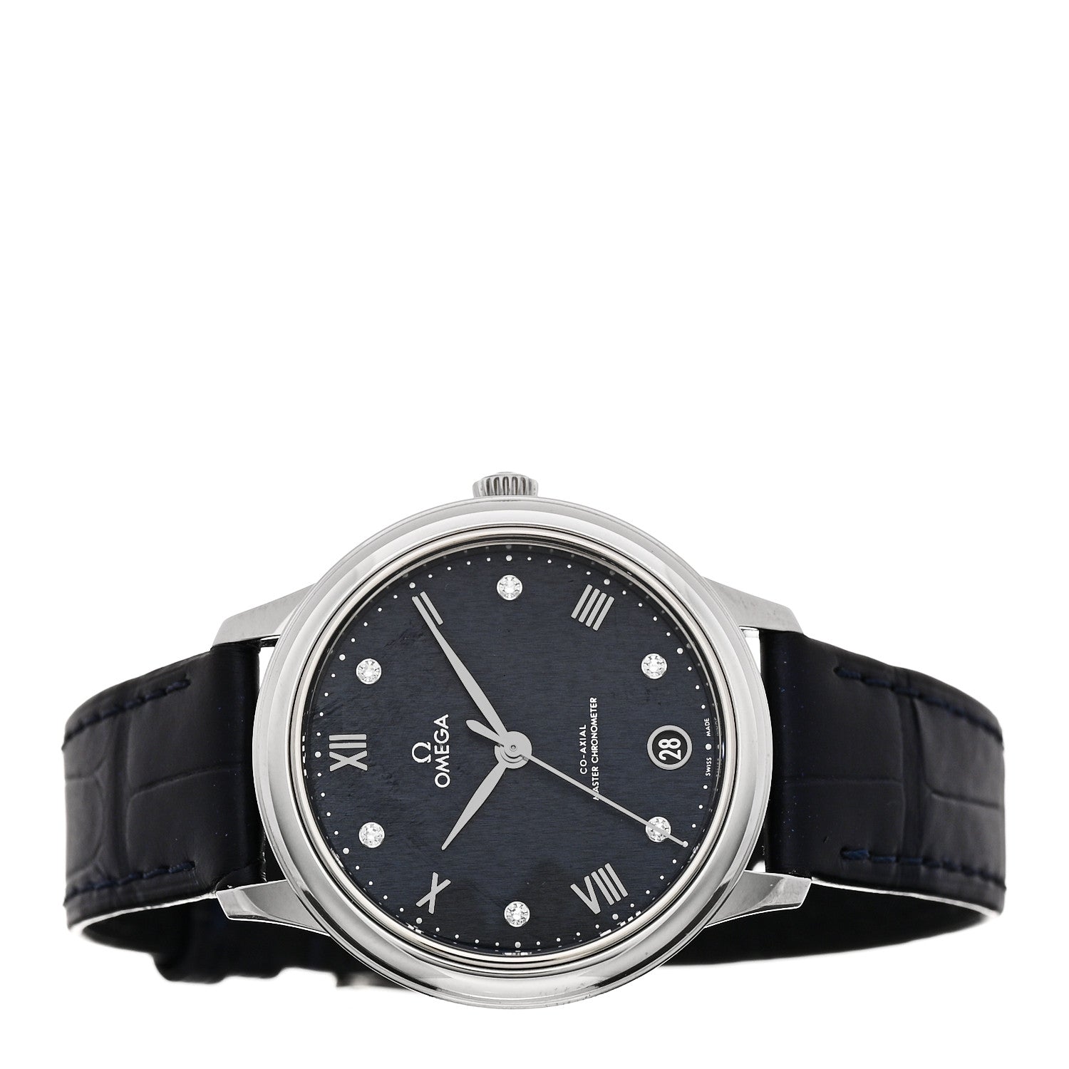 Stainless Steel Alligator Diamond 34mm De Ville Prestige Automatic Watch Blue 434.13.34.20.53.002