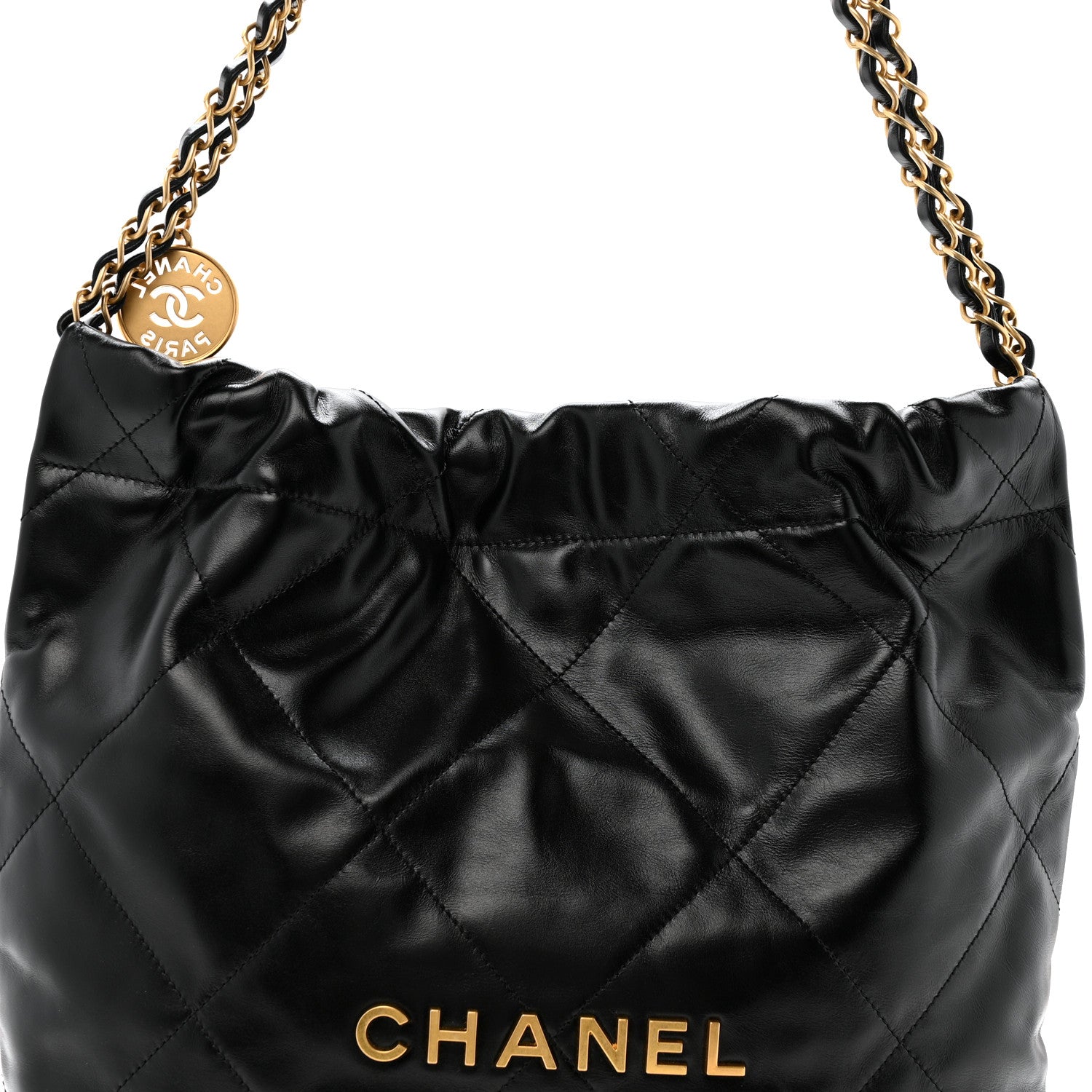 Shiny Calfskin Quilted Small Chanel 22 Black