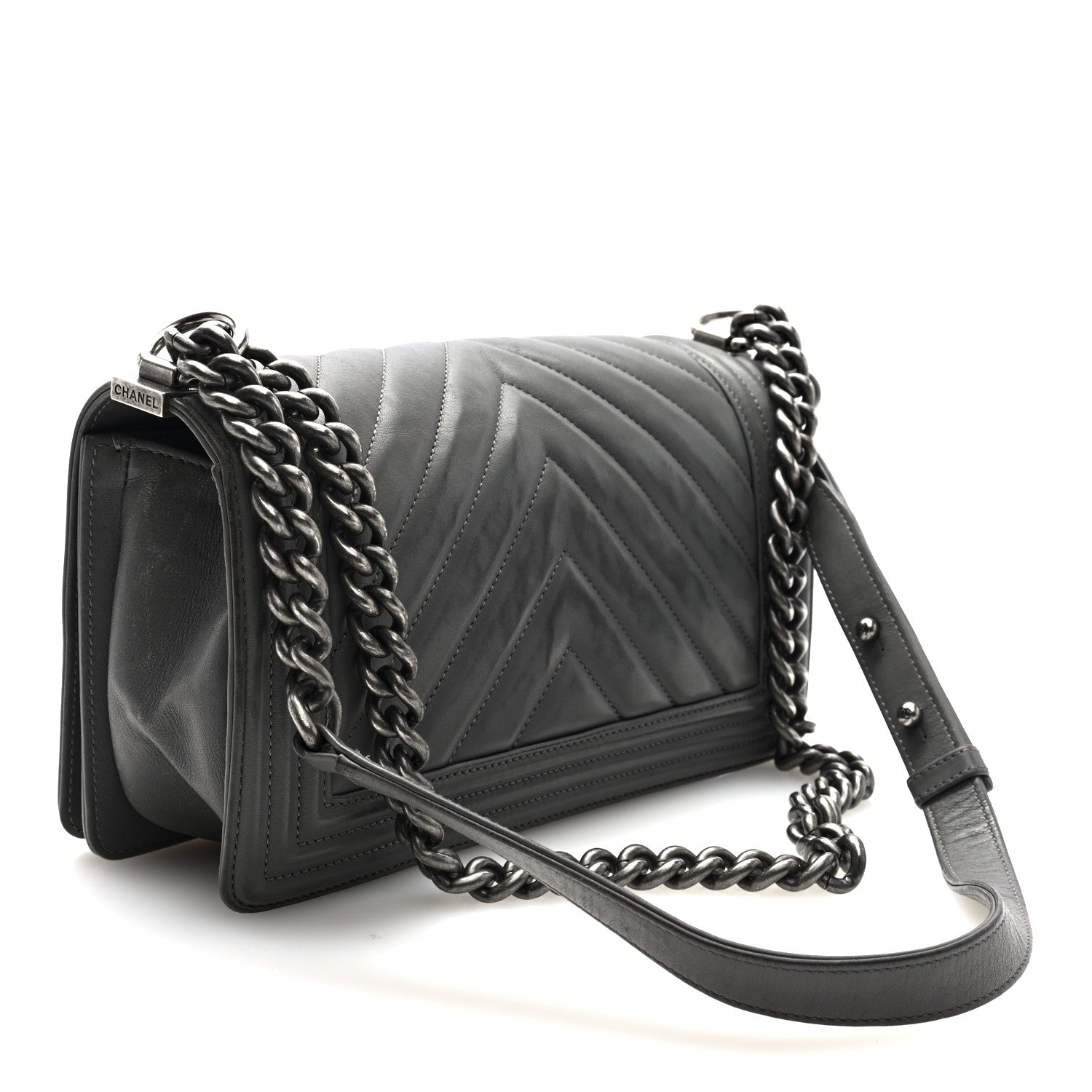Lambskin Chevron Quilted Medium Boy Flap Grey