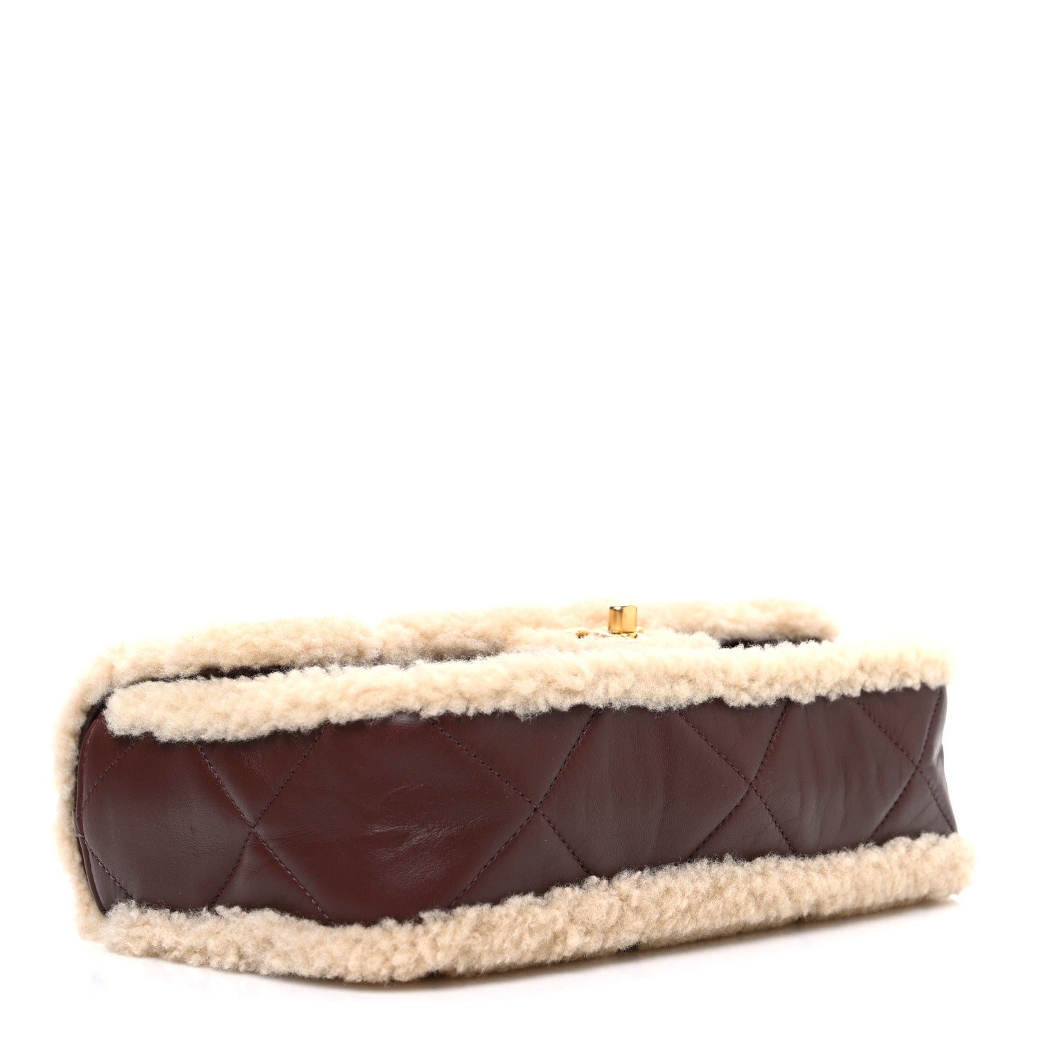 Shearling Lambskin Quilted Furry Coco Flap Dark Brown Beige