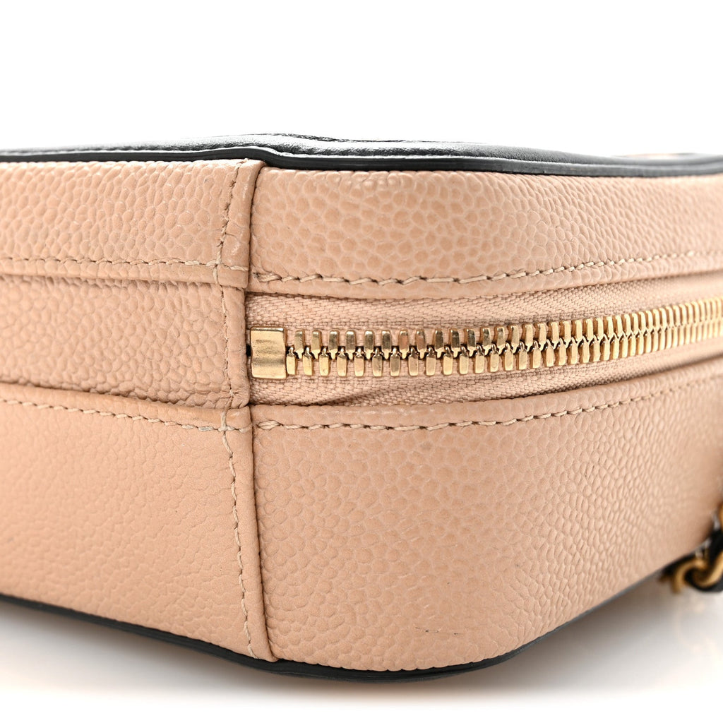 Caviar Quilted Small CC Filigree Vanity Case Beige Black