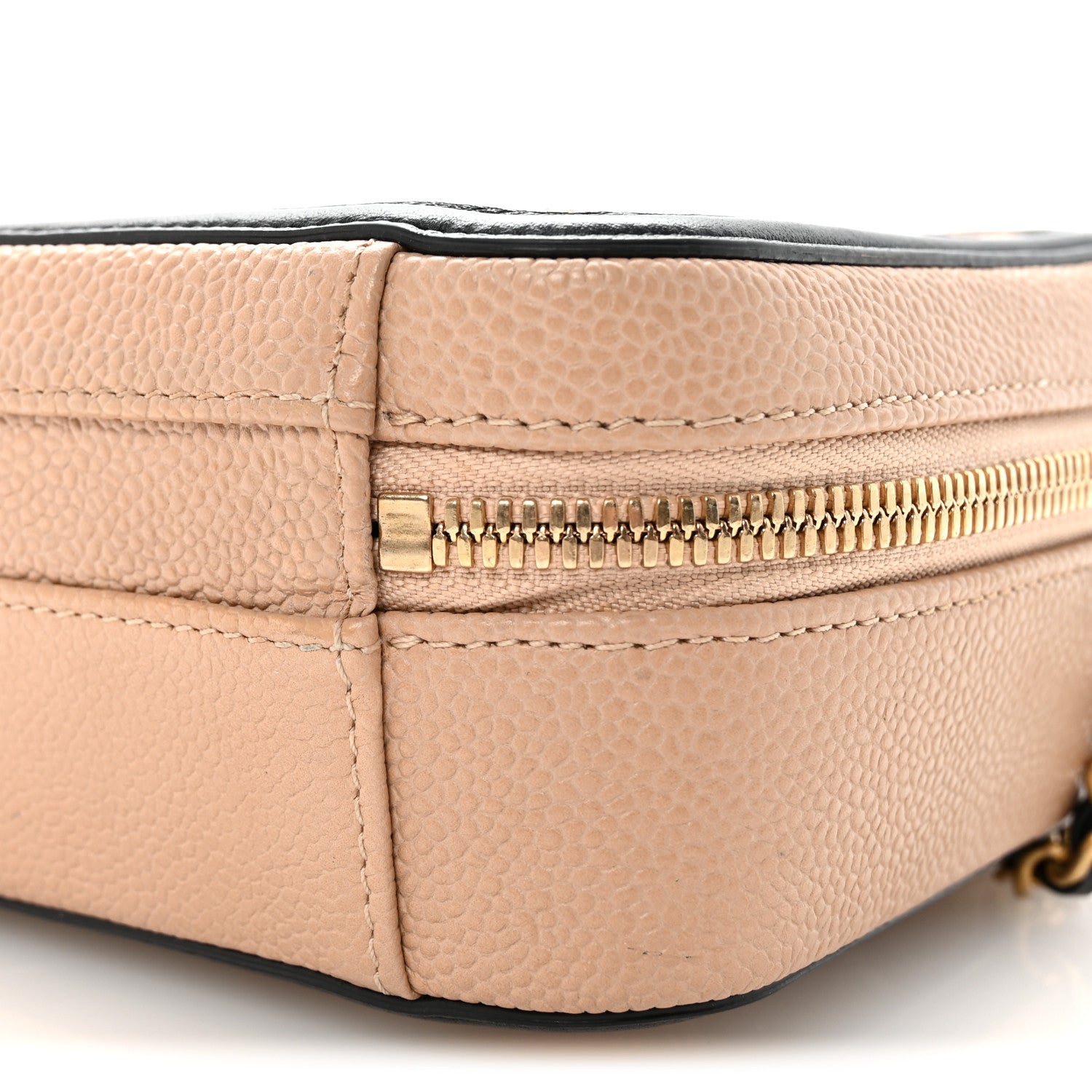 Caviar Quilted Small CC Filigree Vanity Case Beige Black