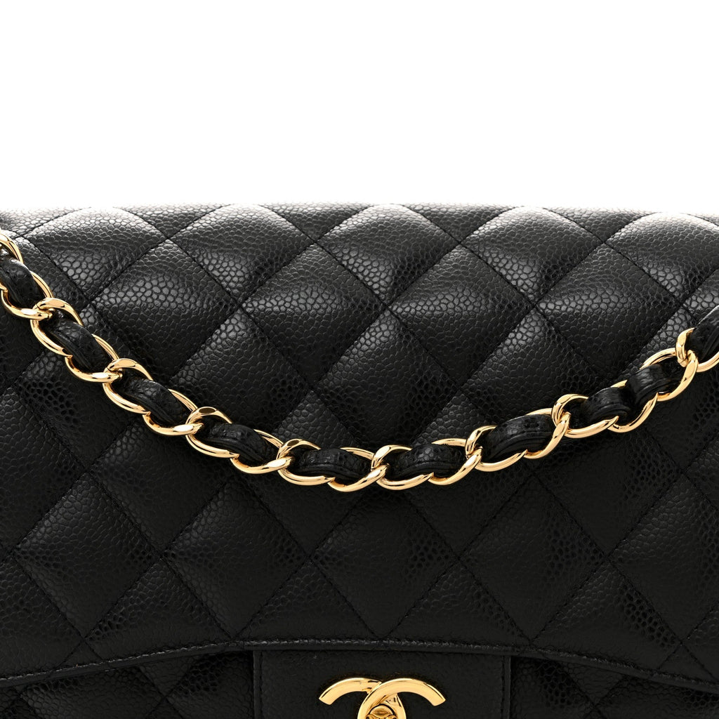 Caviar Quilted Jumbo Double Flap Black