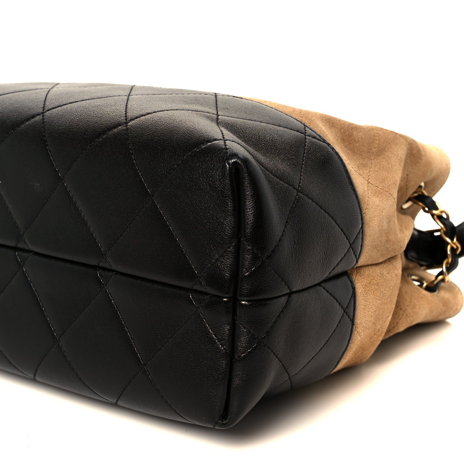 Suede Calfskin Shiny Lambskin Quilted Small Coco Base Shopping Bag Beige Black