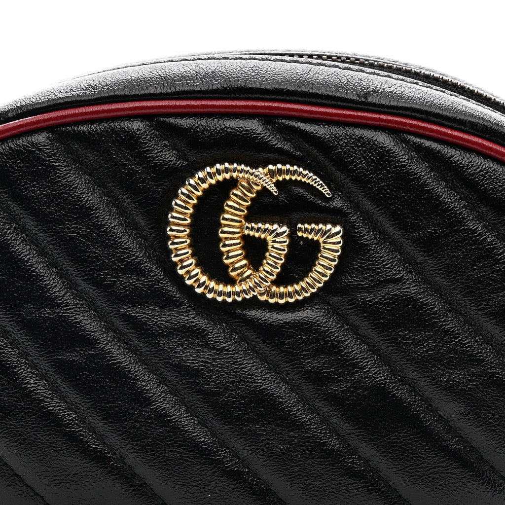 Azalea Calfskin Matelasse Diagonal Torchon GG Marmont Belt Bag 85 34 Black Romantic Cerise