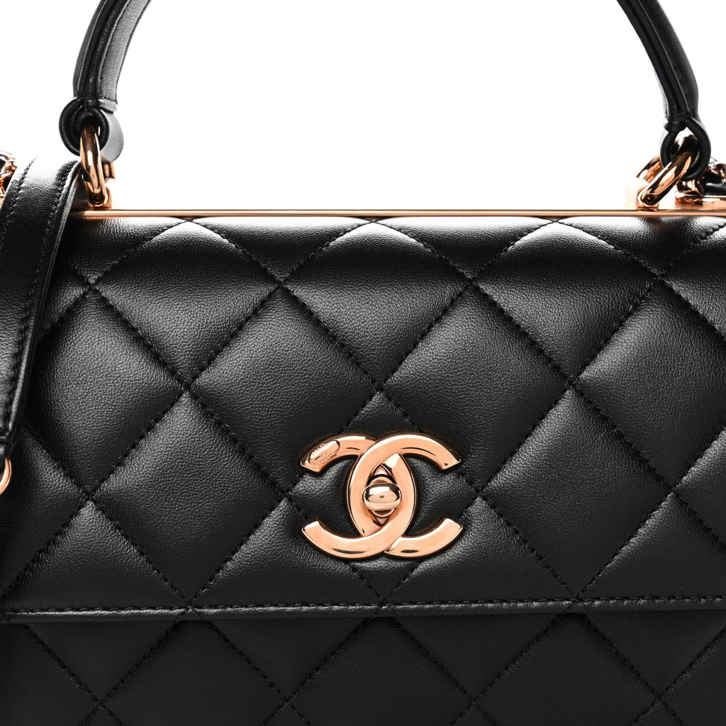 Lambskin Quilted Small Trendy CC Dual Handle Flap Bag Black