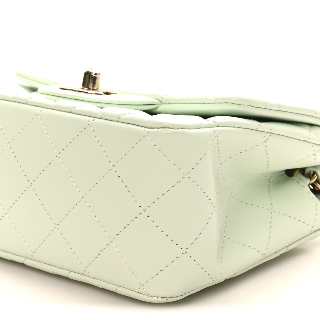 Lambskin Quilted Mini Square Flap Light Green