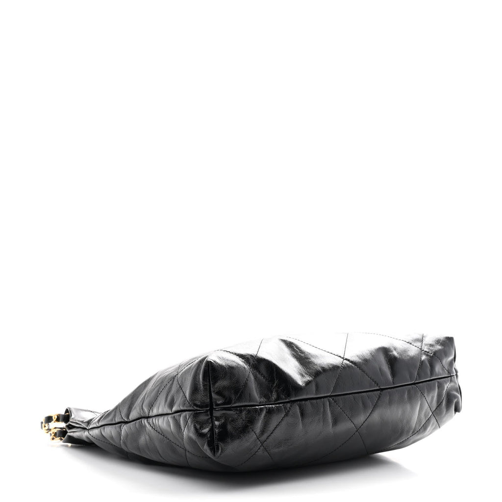 Glazed Calfskin  Quilted Small Chanel 22 Black