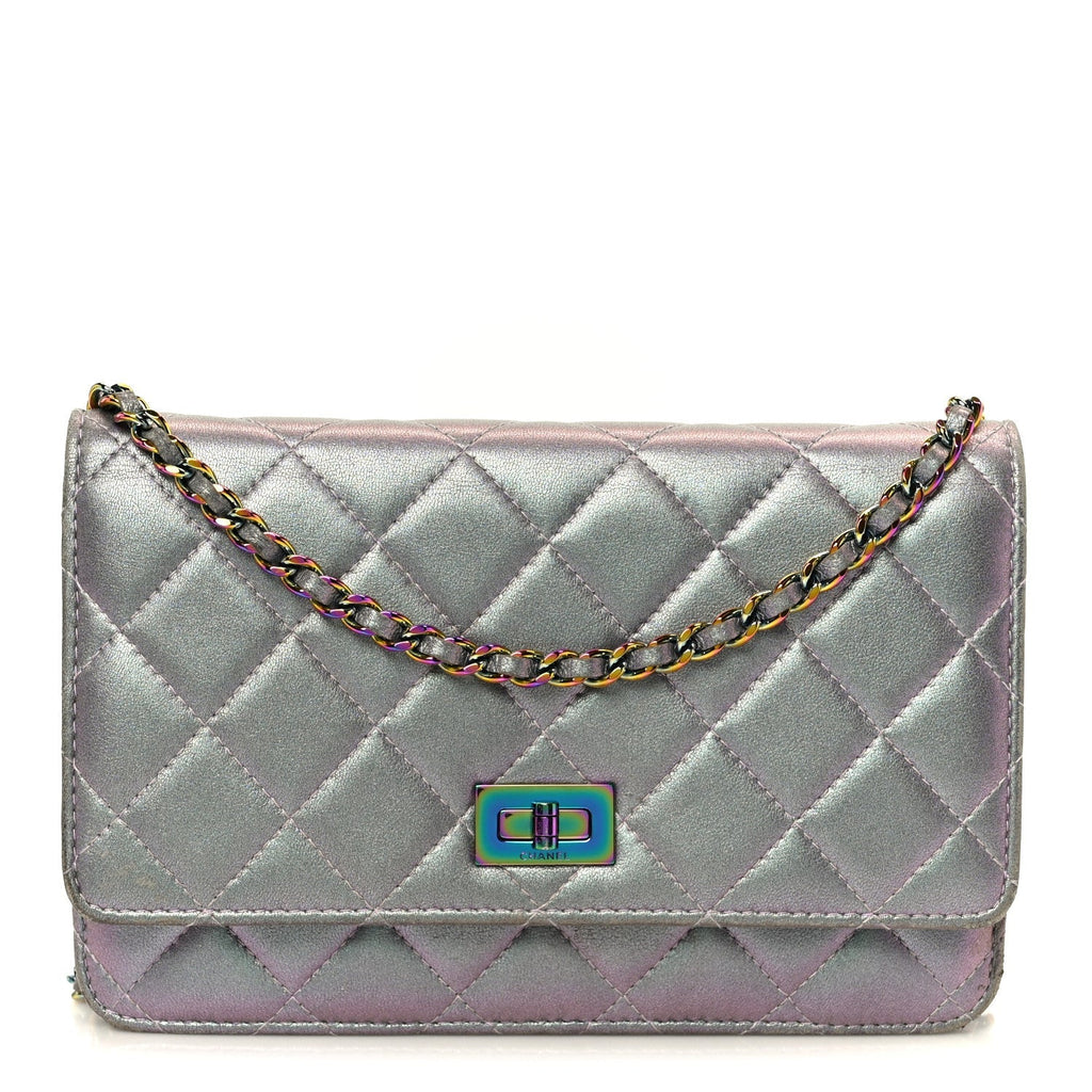 Iridescent Lambskin Quilted Reissue Wallet On Chain WOC Light Purple