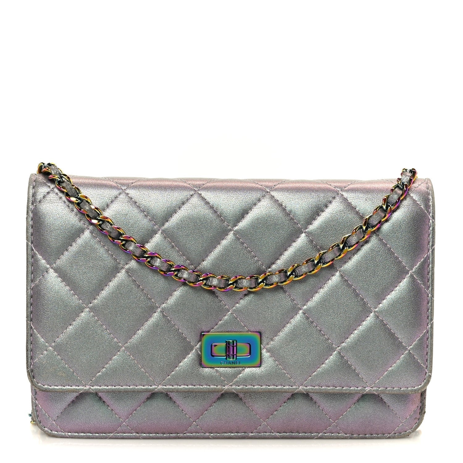 Iridescent Lambskin Quilted Reissue Wallet On Chain WOC Light Purple