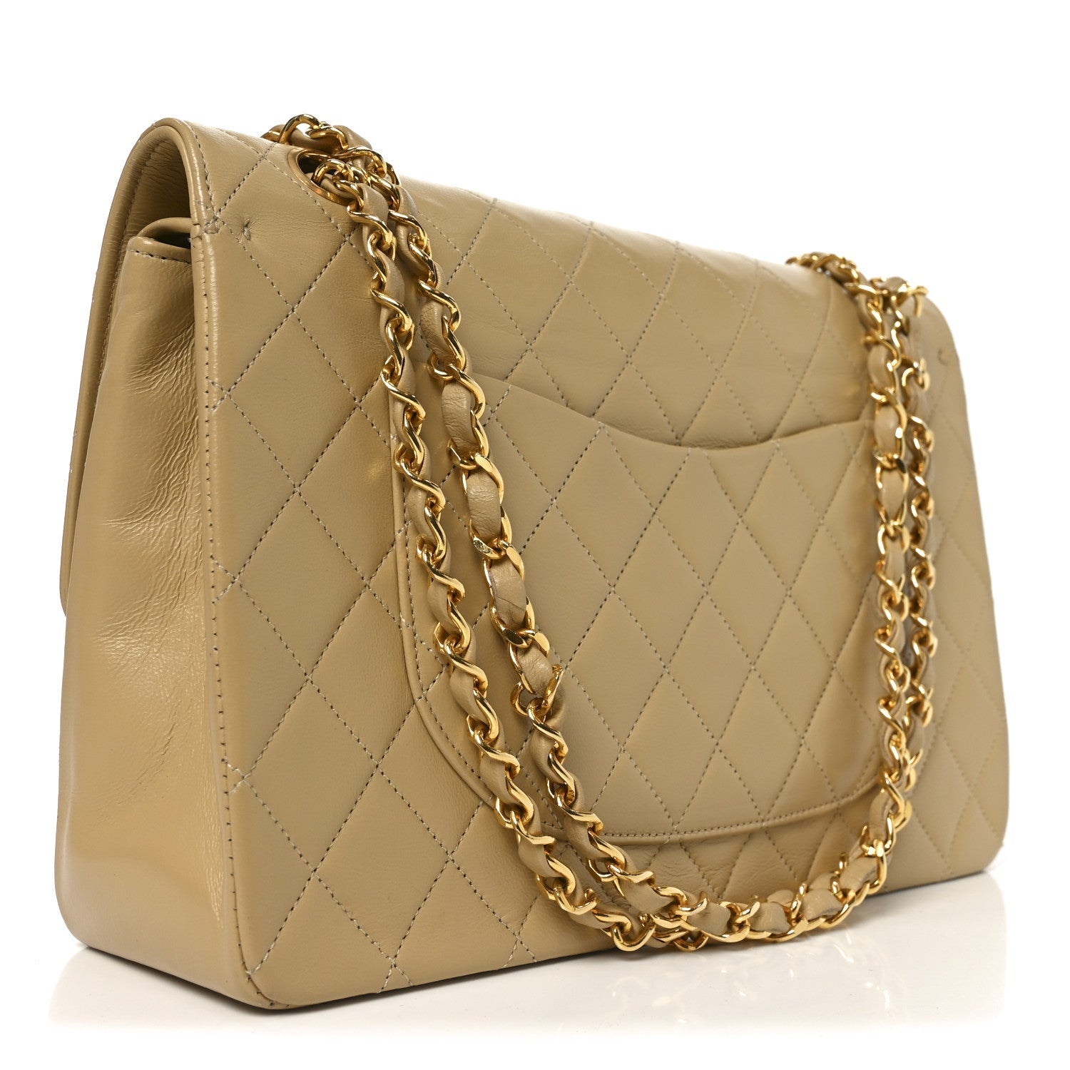 Lambskin Quilted Medium Double Flap Beige