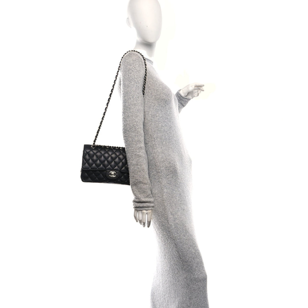 Caviar Quilted Medium Double Flap Black