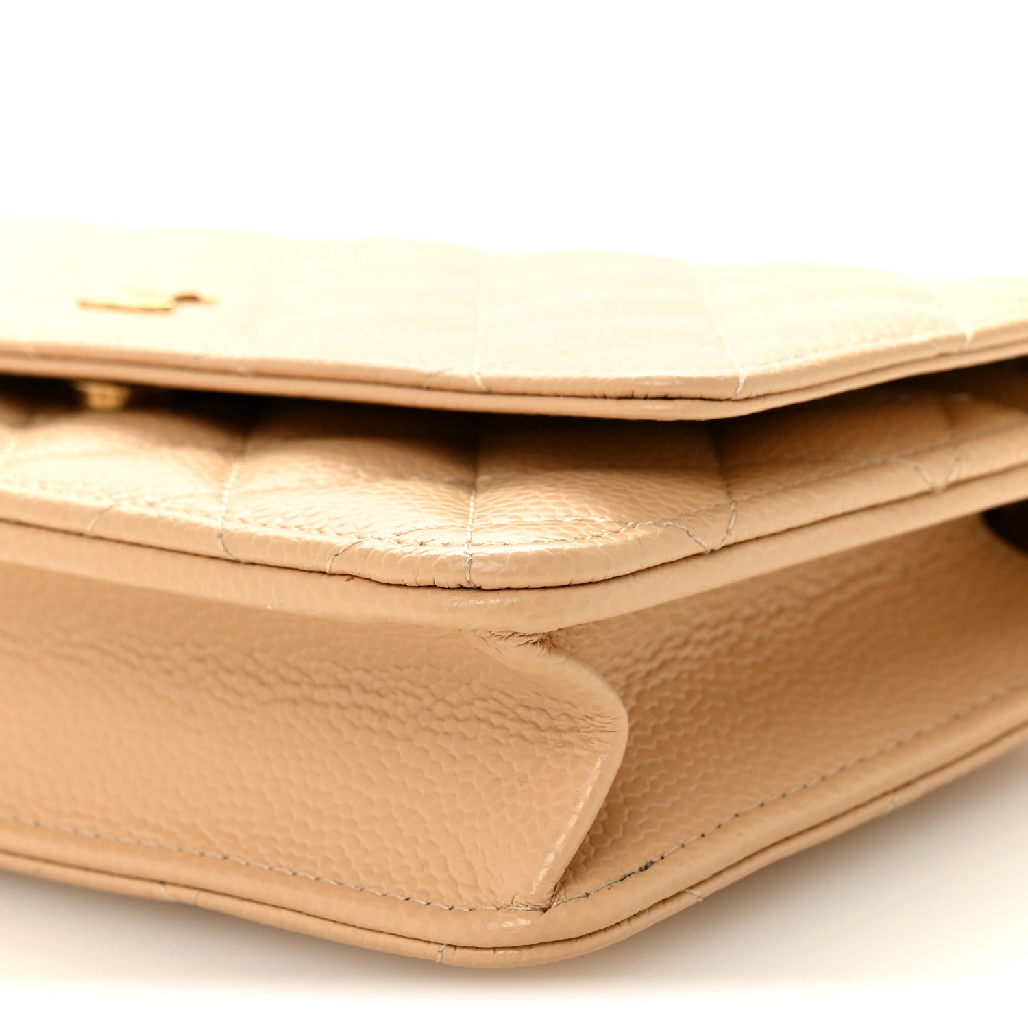 Caviar Quilted Wallet on Chain WOC Beige