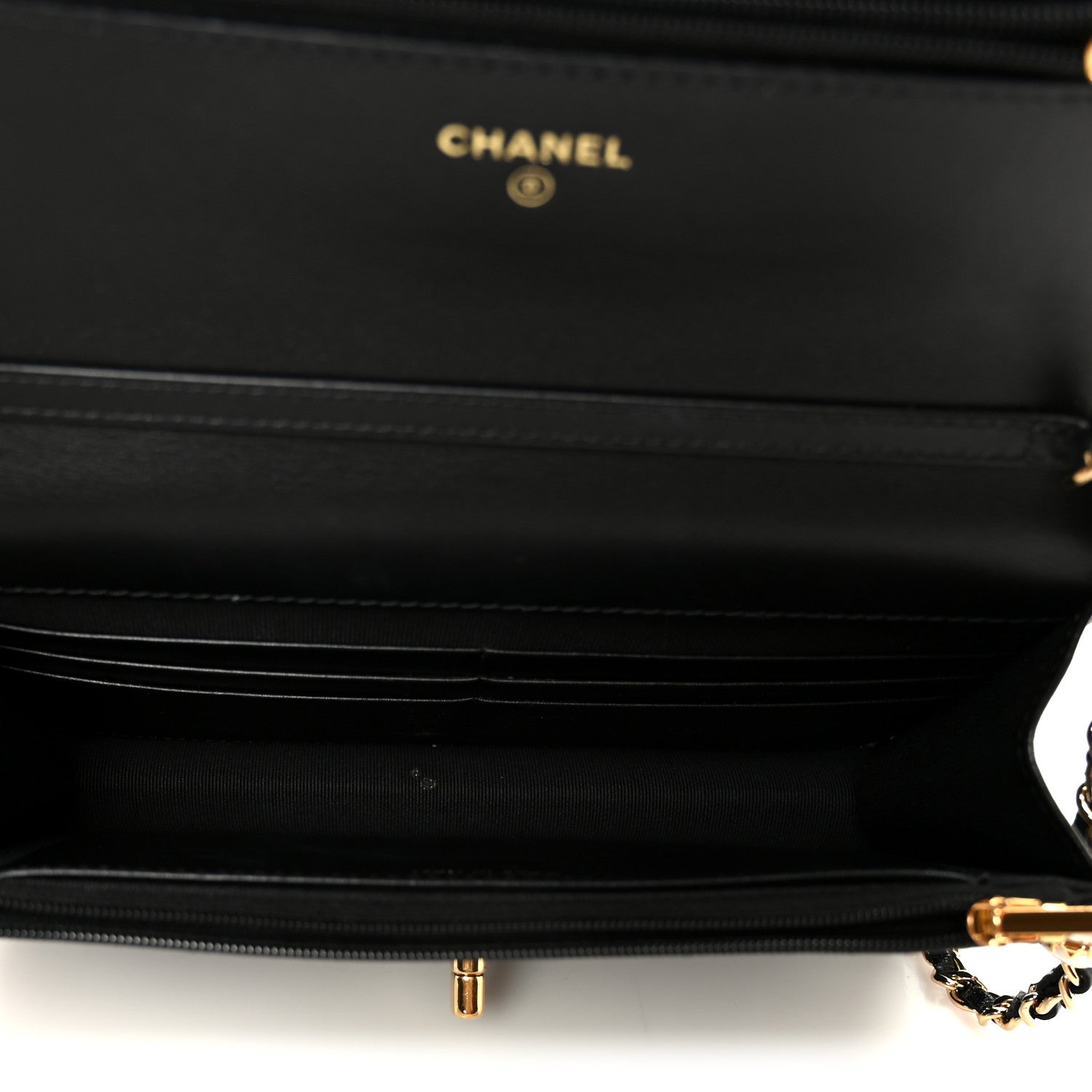 Shiny Lambskin Quilted CC Pearl Wallet on Chain WOC Black