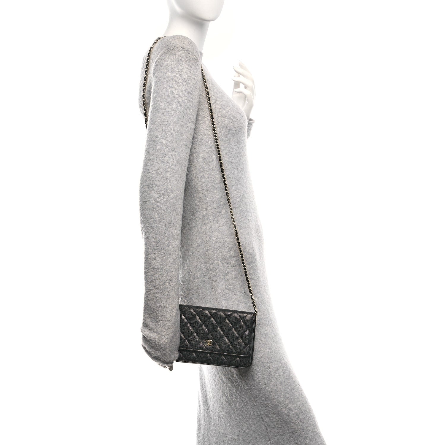 Caviar Quilted Wallet on Chain WOC Black