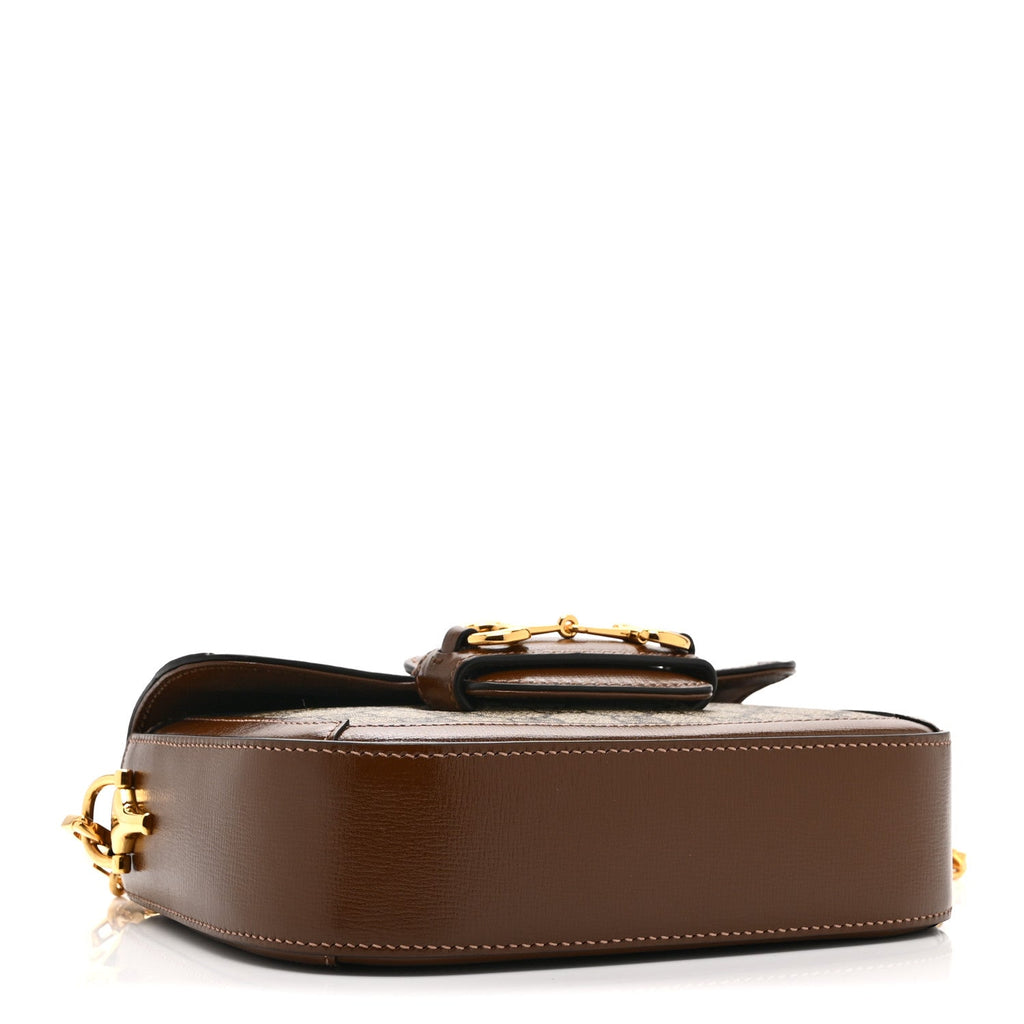 GG Supreme Monogram Web Mini Horsebit 1955 Shoulder Bag Beige Brown Sugar