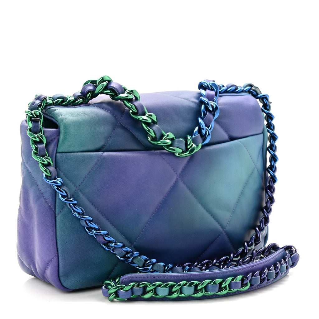 Tie Dye Calfskin Quilted Medium Chanel 19 Flap Blue Purple