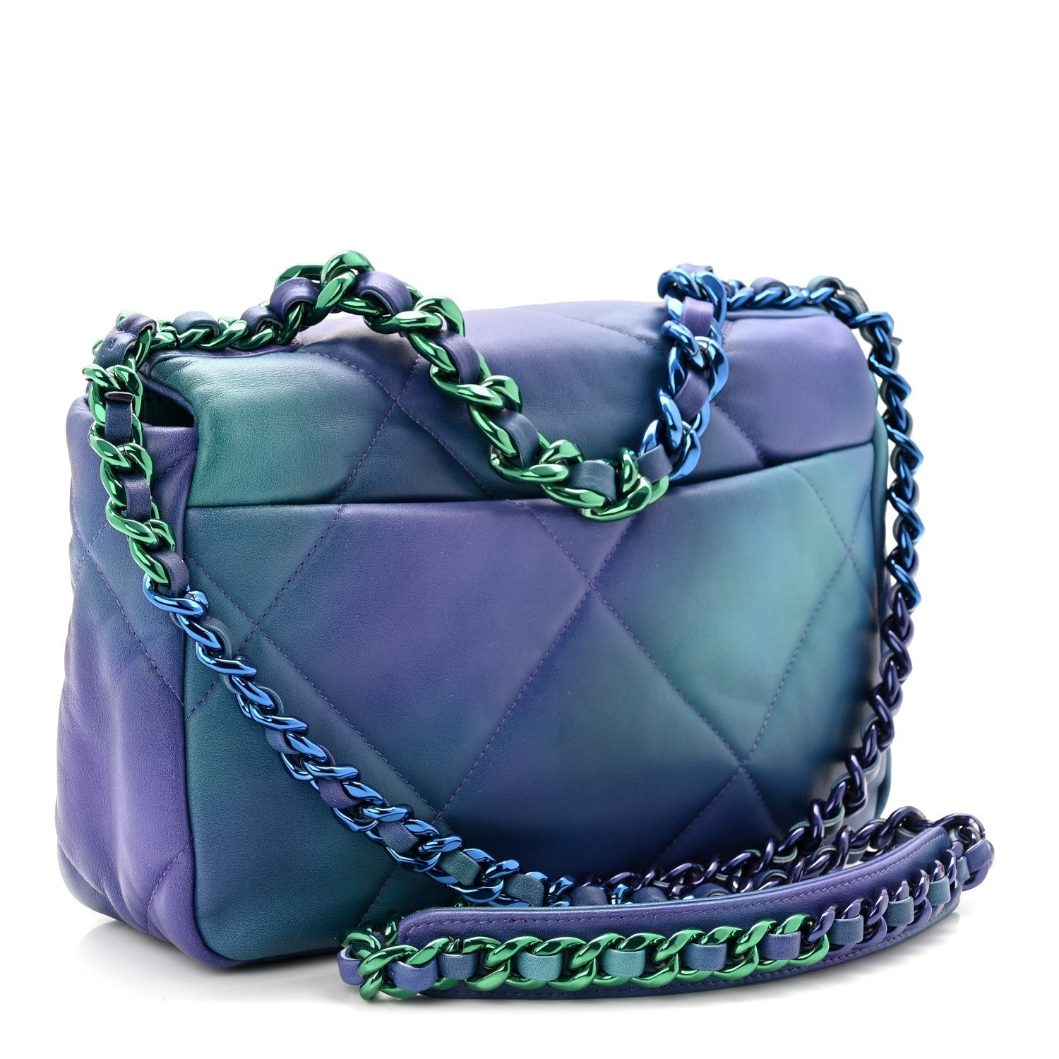 Tie Dye Calfskin Quilted Medium Chanel 19 Flap Blue Purple