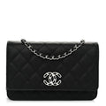 Caviar Quilted Chanel 19 Wallet On Chain WOC Black White